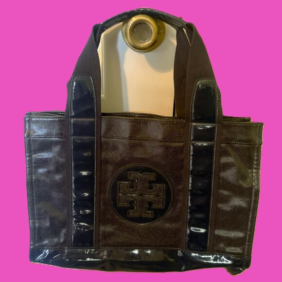 Tory Burch Navy and Denim Shoulder Tote Bag with Floral Interior - Picture 7 of 13